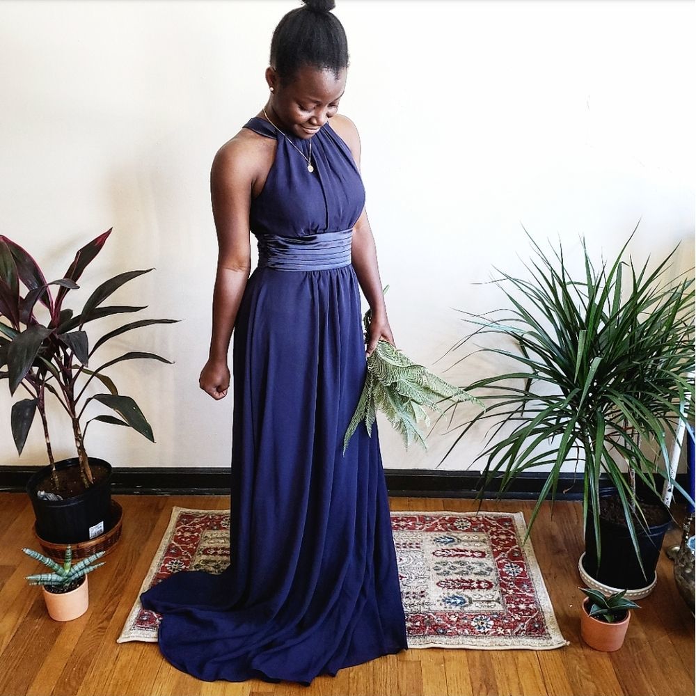 Navy Bridesmaid Dress Sleeveless Gown Deep Navy